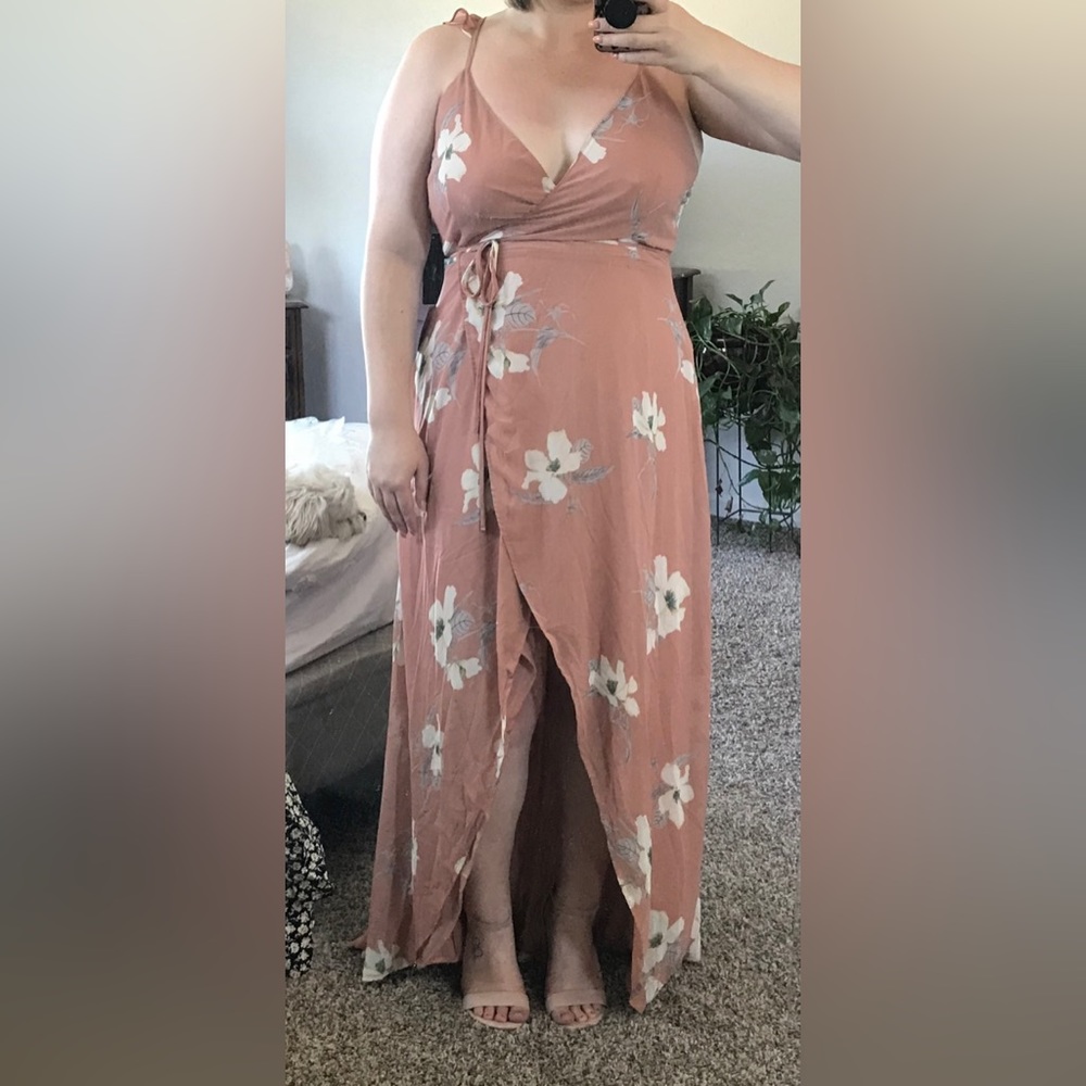 Lulu’s All Mine Rusty Rose Floral High Low Wrap Dress Size XL Worn Once